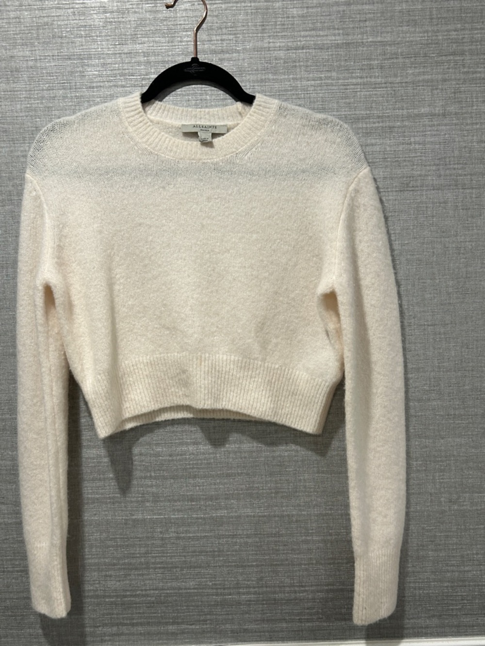 AllSaints Cream Cropped Crewneck Sweater